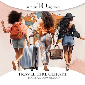 Travel girl clipart, Travel clipart, Black Woman clipart, Traveling Clipart, Fashion ClipArt, Black girl clipart, Holiday Clipart