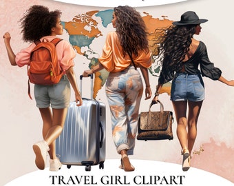 Travel girl clipart, Travel clipart, Black Woman clipart, Traveling Clipart, Fashion ClipArt, Black girl clipart, Holiday Clipart