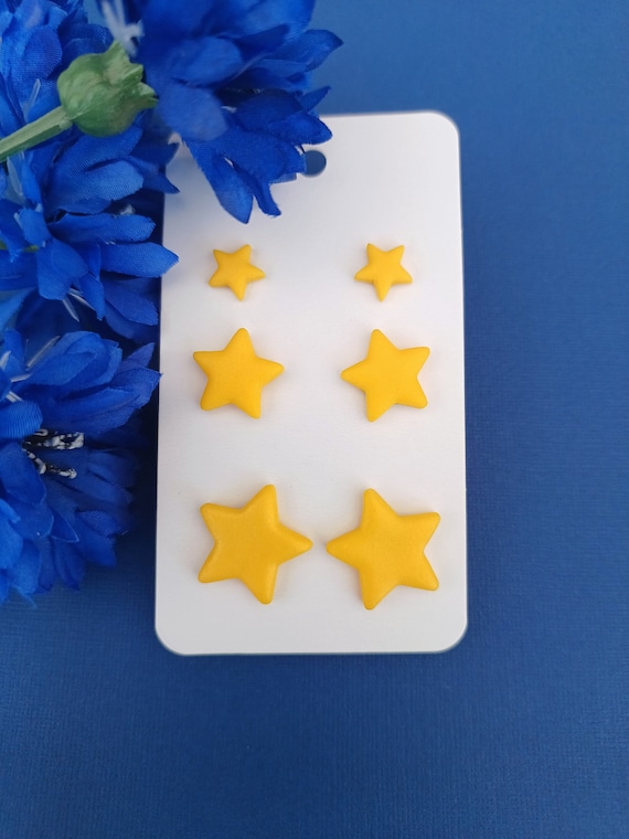 Yellow Red Grey Gold Star Stud Earrings | Hypoallergenic Plastic/Stainless Steel Posts | 4 Sizes Sparkly Shimmer Surgical Steel/Metal Free