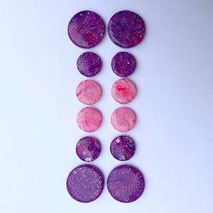 Round Pink and Purple Galaxy Stud Earrings with Hypoallergenic Surgical Stainless Steel Posts