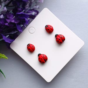 Handmade Ladybirds Stud Earrings | Hypoallergenic Stainless Steel / Plastic Posts | Polymer Clay Ladybugs 2 Styles