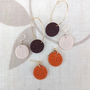 Handmade Earrings in Autumn Colours - Beige, Orange or Brown with a Lovely Floral Design and Hoops, Hooks, Studs or Clip-ons