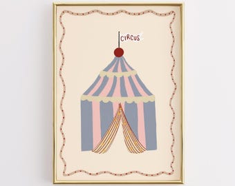 Circus Tent Nursery Print, Retro Whimsical Wall Art (Digital Download)