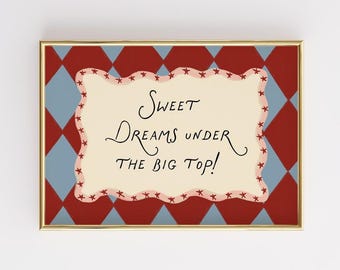 Circus Nursery Print, Sweet Dreams Quote Wall Art, Retro Kids Decor (Digital Download)