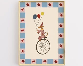 Circus Dog Nursery Print, Vintage Animal Wall Art (Digital Download)