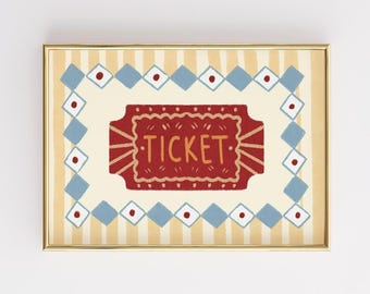 Circus Ticket Nursery Print, Vintage Carnival Wall Art, Retro Kids Decor (Digital Download)