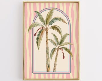 California Coastal Palm Tree Wall Art, Coastal Cowgirl Decor, Tropical Beach Print, Pink Palm Poster, Summer Dorm Room Wall Art