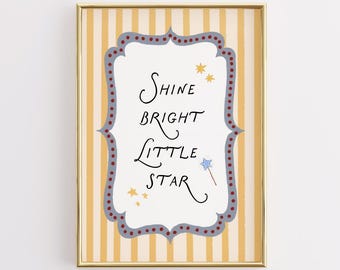 Shine Bright Little Star Nursery Print, Retro Circus Quote Wall Art (Digital Download)