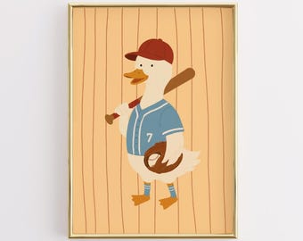 Baseball Duck Print, Whimsical Animal Sports Artwork (Digital Download)