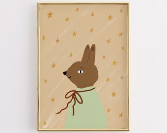 impression vintage de chambre d'enfant de lapin, art de lapin lunatique (téléchargement numérique)