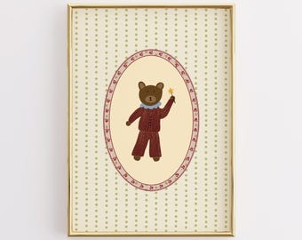 Vintage Teddy Bear Nursery Print, Whimsical Kids Room Decor (Digital Download)