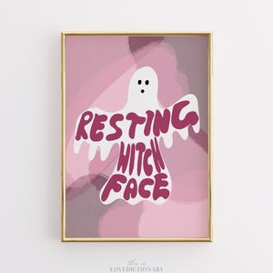 Resting Witch Face Halloween Print, Pink Preppy Ghost Wall Art, Funny Spooky Decor, Cute Witchy Poster, Aesthetic Teen Room Printable
