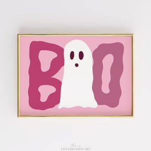 Boo Ghost Print, Pink Halloween Wall Art, Preppy Spooky Decor, Cute Ghost Poster, Girly Fall Printable, Teen Room Aesthetic