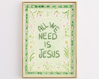 Green Floral Christian Wall Art, Bible Quote Print (Digital Download)
