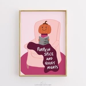 Pumpkin Spice Halloween Print, Pink Preppy Wall Art, Cozy Autumn Decor, Cute Fall Aesthetic Poster, Spooky Season Reading Printable