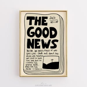 The Good News Wall Art, Funny Christian Printable, Holy Spirit Wall Art, Bible Verse Decor, Teen Faith Decor, Preppy Spiritual Wall Art