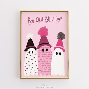 Boo Crew Halloween Print, Pink Preppy Ghost Wall Art, Funny Spooky Decor, Cute Halloween Poster, Teen Girl Room Printable