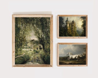 English Country Prints, Landscape Printable Gallery Wall Art Set Of 3, English Manor, Vintage Oil Painting, Country Gallery Wall Print Set