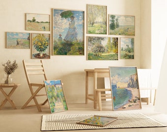 12 Claude Monet Prints Decor, Eclectische Gallery Wall Set, Tentoonstellingsbundel, Impressionistische Schilderkunst Digitale Download, Afdrukbare Muurkunst