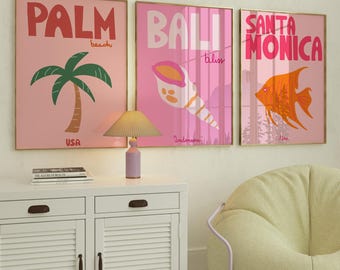 Preppy strandreisprintset, trendy muurkunst (digitale download)