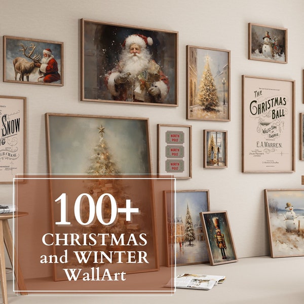 Christmas Print Set, Winter Gallery Wall, 100 Christmas Prints, Rustic Wall Decor, Xmas Printable Wall Art Download