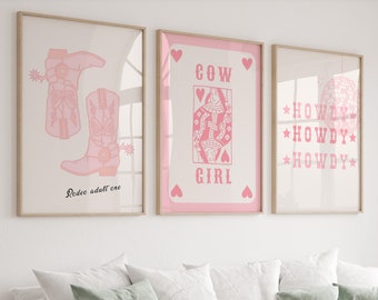Pink Preppy Western Print Set, Cowgirl Dorm Decor (Digital Download)