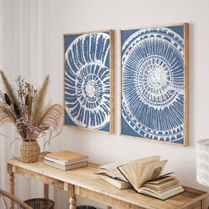 Coral Seaweed, Navy Blue Watercolor Set of 3 Prints, Beach Gallery Wall, Coastal Prints, Nautical Room Decor, Beach Home Decor, Beachy Art