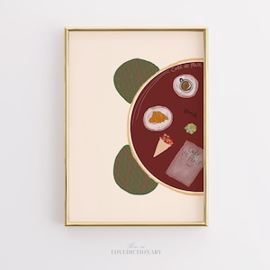 May include: A digital illustration of a Parisian cafe scene. A red table with a cup of coffee, a pastry, a cone of ice cream, and a menu with the text "Cafe de Flore" is shown. The table is surrounded by two green chairs.