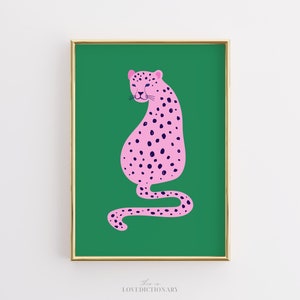 Pink Green Leopard Poster Print, Cheetah Wall Art, Trendy Wall Art, Preppy Room Decor, Maximalist Decor, Printable Boho Wall Art, Boho Deco