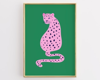 Pink Leopard Print, Green Cheetah Wall Art (Digital Download)