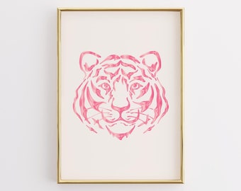 Pink Tiger Poster Print, Preppy Room Decor (Digital Download)