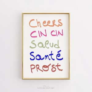 Handgetekende keuken muurkunst, keuken print, Cheers Wall Art, retro bar kar decor, eetkamer kunst aan de muur, trendy keuken decor, digitale kunst