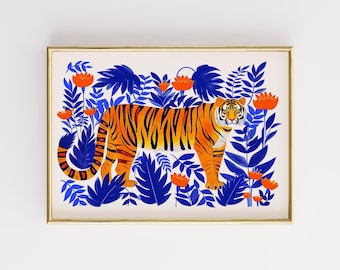 Tropical Tiger Art Print, Jungle Illustration (Digital Download)
