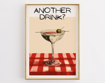 Martini Cocktail Print, Bar Cart Art, Aesthetic Alcohol Poster (Digital Download)