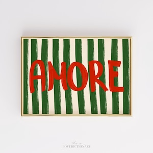 Handgeschreven Amore-kunst aan de muur, gedurfde handgeletterde quote print, kleurrijke typografie poster, modern interieur, digitale download