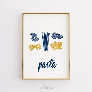 Hand Drawn Kitchen Wall Art, Kitchen Print, Pasta Lover Wall Art, Kitchen Decor, Dining Room Wall Art, Trendy Kitchen Decor, Digital Art