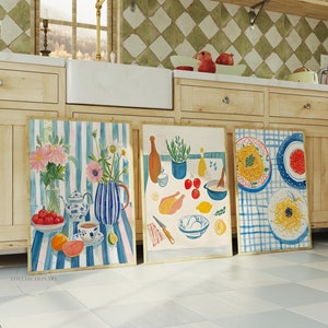 Set van 3 keukenmuurkunst, keukenafdruk, voedselafdrukken, modern keukendecor, eetkamer kunst aan de muur, trendy keukendecor, DIGITALE DOWNLOAD
