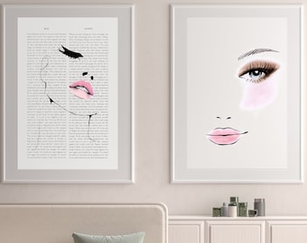 Make-up Print - Line Wall Art - Lip Wall Art - Wimpers Wall Art - Badkamer Decor - Fashion Gallery - Nursery Girl Decor - Dictionary Art