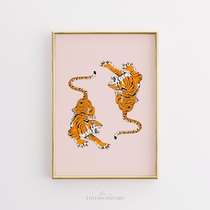 Pink Orange Tiger Print, Preppy Room Decor, Preppy Tiger Poster, Boho Wall Art, Large Printable Poster, Animal Print, Trendy Wall Art