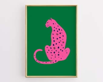 Pink Leopard Print, Green Wall Art, Trendy Room Decor (Digital Download)