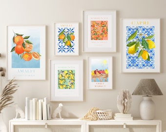 Set of 6 Fruit Market Prints, Fruit Poster, Kitchen Wall Art, Fruit Wall Art, Printable Art, Fruit Market Print, Colourful Kitchen Decor,