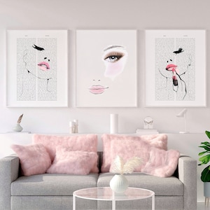 Woman Line Print-Maquillage Wall Art-Fashion Line Print-Lip Makeup Poster-Beauty Poster-Fashion Set 3-Drawing Line Wall Art-Nude Girl Photo Set