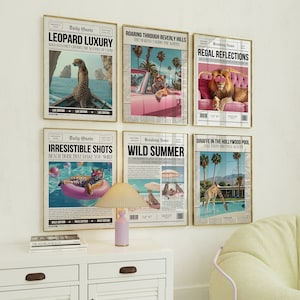 Impresión de periódico, arte de pared de moda, arte de pared colorido, juego de pared maximalista, decoración de pared de animales, impresión de animales de moda, descarga digital instantánea