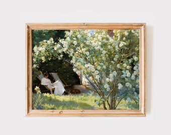 Vintage French Countryside Oil Painting, Spring Landscape (Digital Print)