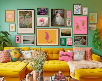 Pink & Yellow Eclectic Gallery Wall Art Set (Digital Download)