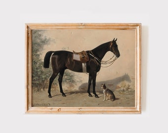Vintage Horse Painting Print, English Country Landscape (Digital Download)