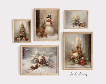 Weihnachtsgalerie Wand-Kunstdrucke, Winter-Bundle-Weihnachtswand-Dekor, Neutrale Wintergalerie-Wanddrucke, Landschaftsmalerei-Digitaldruck