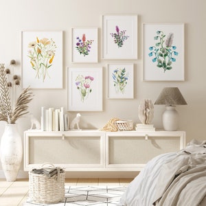 Set Of 6 Neutral Watercolor Wildflower Prints | Minimalist Boho Wall Decor | Botanical Wall Art | Digital Download PRINTABLE Floral Prints