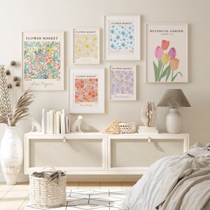 Flower Market Prints, Set of 6, Floral Wall Set, City Flower Poster, Gallery Wall Art Set, Botanical art prints, Marseille, Prague, Digital