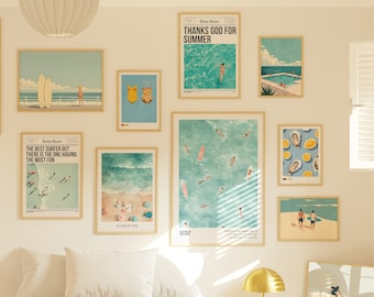 Set of 10 Coastal Life Beach Surf Gallery, Coastal Wall Art, Surf Up Wall Art, Beachy Dorm Room Decor, Beach House Decor,Instant Download